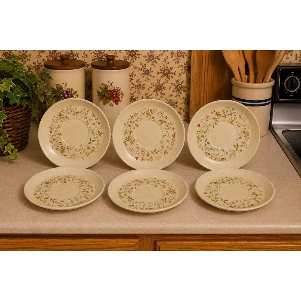 VTG Temper-Ware by Lenox 6 Saucers, Merriment Floral, 5-3/4
